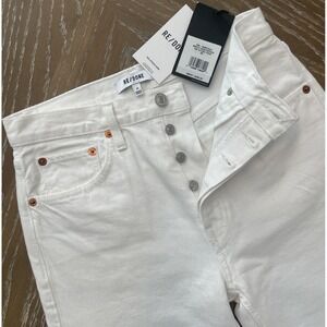 NWT RE/DONE 70s‎ High-Rise Stove Pipe Jeans White Sz 25 Distressed Denim  $295